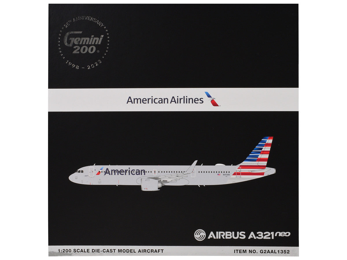 Airbus A321neo Commercial Aircraft "American Airlines" (N413AN) Gray with Striped Tail "Gemini 200" Series 1/200 Diecast Model Airplane by GeminiJets
